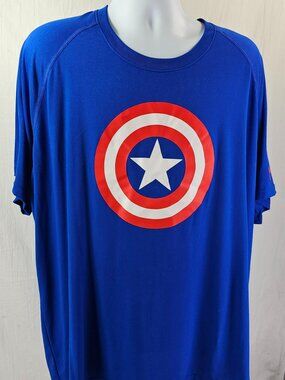 Under Armour T-Shirt Mens 3XL Blue Logo Captain America Shield Graphic Heatgear
